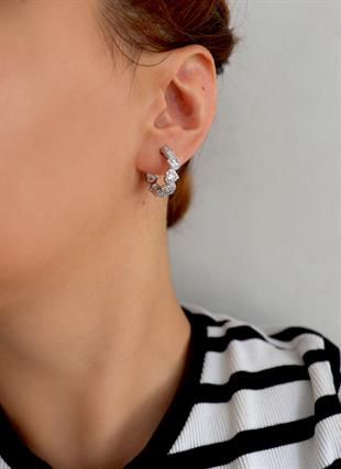 925 Ayar Gümüş Beyaz Kalpli Halka Küpe