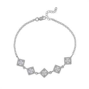 925 Ayar Gümüş Beyaz Kare Taşlı Anturaj Bileklik