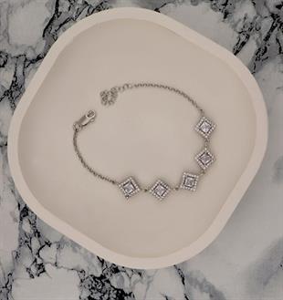 925 Ayar Gümüş Beyaz Kare Taşlı Anturaj Bileklik