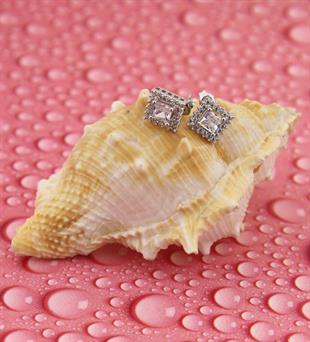 925 Ayar Gümüş Beyaz Kare Taşlı Anturaj Küpe