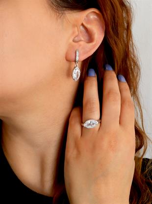 925 Ayar Gümüş Beyaz Markiz Takı Seti