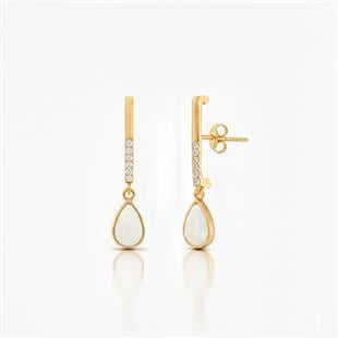 925 Ayar Gümüş Beyaz Opal Damla Taşlı Küpe