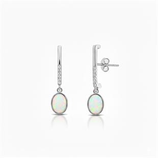 925 Ayar Gümüş Beyaz Opal Oval Taşlı Küpe