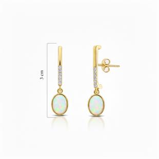 925 Ayar Gümüş Beyaz Opal Oval Taşlı Küpe