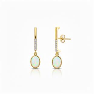 925 Ayar Gümüş Beyaz Opal Oval Taşlı Küpe