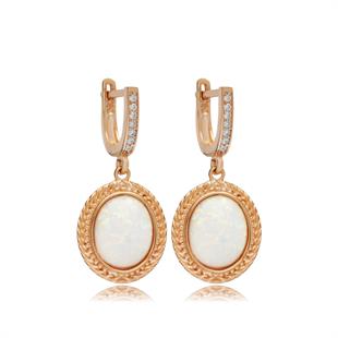 925 Ayar Gümüş Beyaz Opal Taşlı Vintage Tasarım Küpe