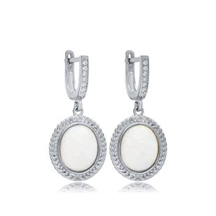 925 Ayar Gümüş Beyaz Opal Taşlı Vintage Tasarım Küpe