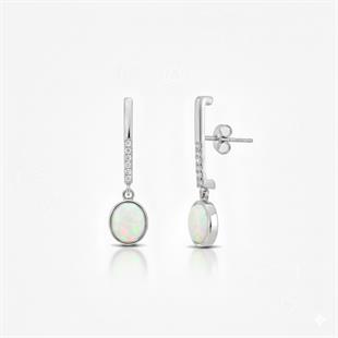 925 Ayar Gümüş Beyaz Opal Yuvarlak Taşlı Küpe