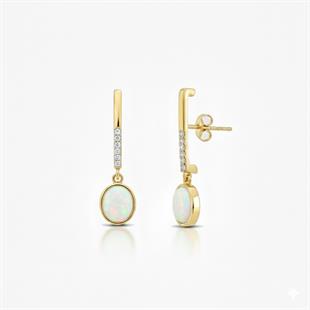 925 Ayar Gümüş Beyaz Opal Yuvarlak Taşlı Küpe