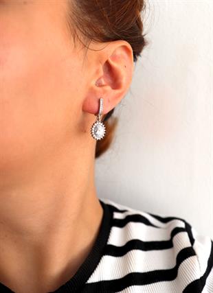 925 Ayar Gümüş Beyaz Oval Anturaj Küpe