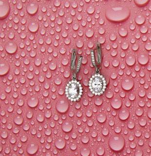 925 Ayar Gümüş Beyaz Oval Anturaj Küpe