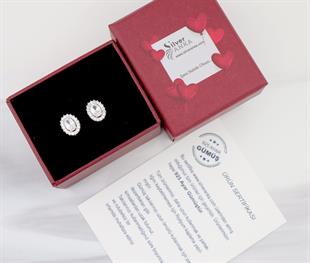 925 Ayar Gümüş Beyaz Oval Taşlı Anturaj Küpe