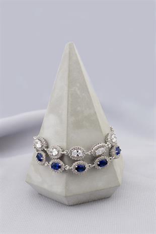 925 Ayar Gümüş Beyaz Oval Taşlı Anturaj Bileklik