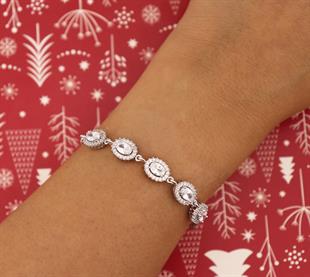 925 Ayar Gümüş Beyaz Oval Taşlı Anturaj Bileklik