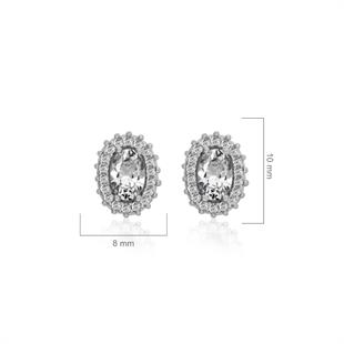 925 Ayar Gümüş Beyaz Oval Taşlı Anturaj Küpe