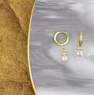 925 Ayar Gümüş Beyaz Oval Taşlı Trend Küpe