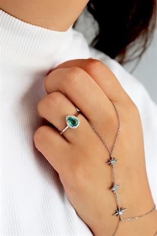 925 Ayar Gümüş Beyaz Paraiba Taşlı Damla Yüzük