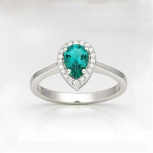 925 Ayar Gümüş Beyaz Paraiba Taşlı Damla Yüzük