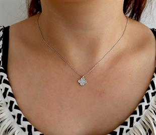 925 Ayar Gümüş Beyaz Sedefli Yonca Kolye