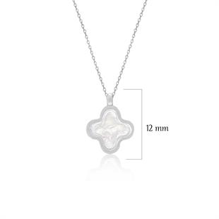 925 Ayar Gümüş Beyaz Sedefli Yonca Kolye