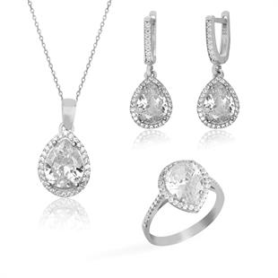 925 Ayar Gümüş Beyaz Su Damlası Takı Seti