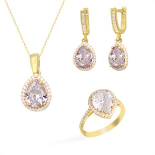 925 Ayar Gümüş Beyaz Su Damlası Takı Seti