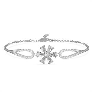 925 Ayar Gümüş Beyaz Taşlı Çiçek Bileklik