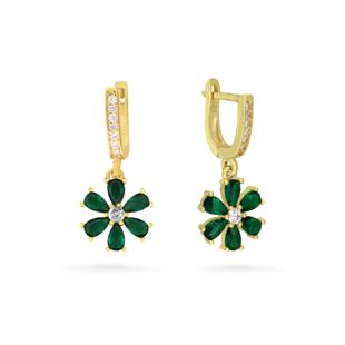 925 Ayar Gümüş Zümrüt Taşlı Çiçek Küpe