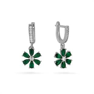 925 Ayar Gümüş Zümrüt Taşlı Çiçek Küpe