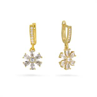 925 Ayar Gümüş Beyaz Taşlı Çiçek Küpe