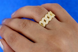 925 Ayar Gümüş Beyaz Taşlı Gold Gurmet Yüzük