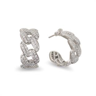 925 Ayar Gümüş Beyaz Taşlı Gurmet Zincir Halka Küpe