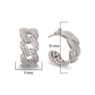 925 Ayar Gümüş Beyaz Taşlı Gurmet Zincir Halka Küpe