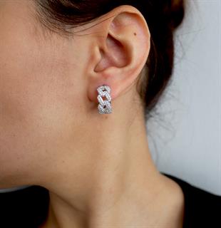 925 Ayar Gümüş Beyaz Taşlı Gurmet Zincir Halka Küpe