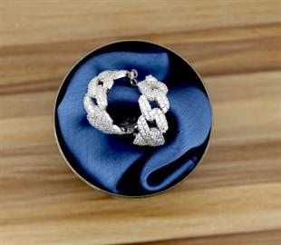 925 Ayar Gümüş Beyaz Taşlı Gurmet Zincir Halka Küpe