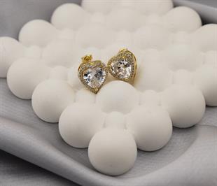 925 Ayar Gümüş Beyaz Taşlı Kalp Küpe