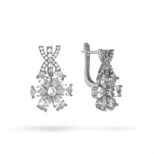 925 Ayar Gümüş Beyaz Taşlı Manolya Çiçeği Küpe