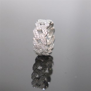 925 Ayar Gümüş Beyaz Taşlı Şık Gurmet Yüzük