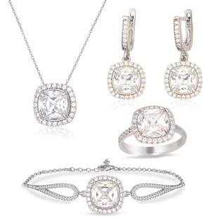 925 Ayar Gümüş Beyaz Taşlı Takı Seti