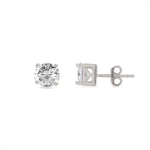 925 Ayar Gümüş Beyaz Yuvarlak Taş Çivili Gümüş Küpe