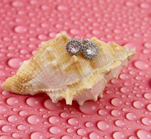 925 Ayar Gümüş Beyaz Yuvarlak Taşlı Anturaj Küpe