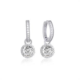 925 Ayar Gümüş Beyaz Yuvarlak Taşlı Halka Küpe