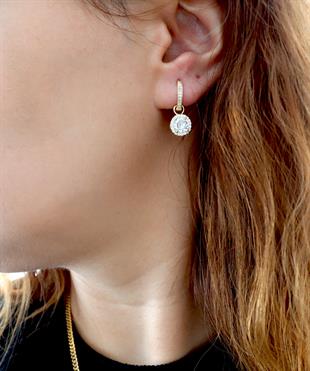 925 Ayar Gümüş Beyaz Yuvarlak Taşlı Halka Küpe