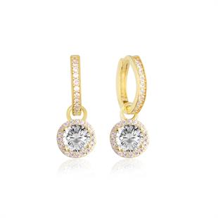 925 Ayar Gümüş Beyaz Yuvarlak Taşlı Halka Küpe