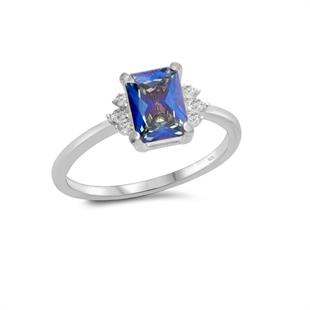 925 Ayar Gümüş Blue Topaz Baget Taşlı Yüzük