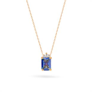 925 Ayar Gümüş Blue Topaz Baget Taşlı Trend Kolye