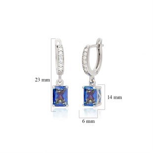 925 Ayar Gümüş Blue Topaz Baget Taşlı Küpe
