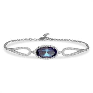 925 Ayar Gümüş Blue Topaz Oval Taşlı Bileklik
