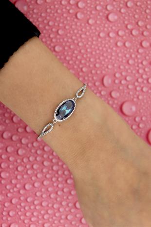 925 Ayar Gümüş Blue Topaz Oval Taşlı Bileklik