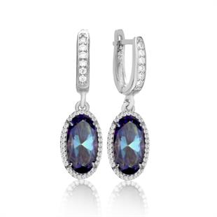 925 Ayar Gümüş Blue Topaz Oval Taşlı Küpe